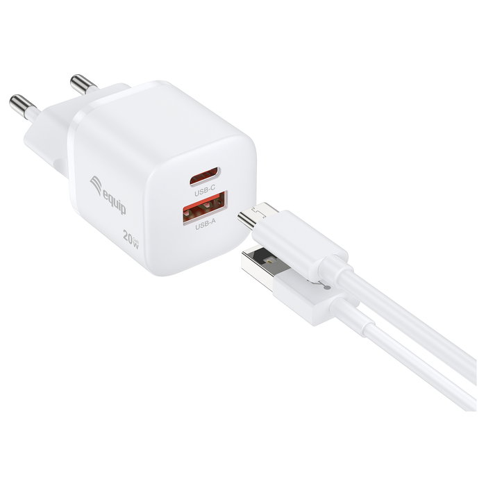 EQUIP Cargador 20W GaN con 2 Puertos USB-C PD3.0 y USB-A Blanco