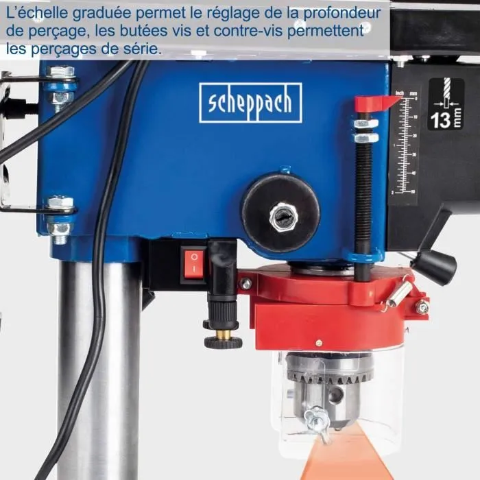 Scheppach Taladro de Columna DP16VLS 500W 16 mm con Láser Cruzado y Tornillo Incluido