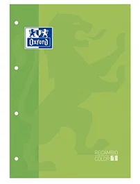 Oxford Recambio Din A4 Verde 80 Hojas Cuadros 5 mm 4 Taladros
