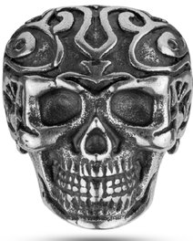 Police Tribal Edge Ring Skull Silver T.26 Gris