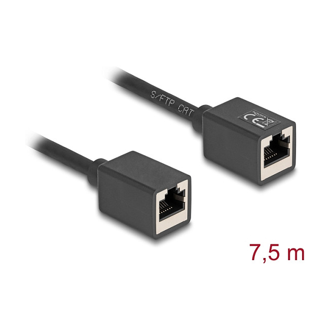 DeLOCK Cable de Red de Extension RJ45 Macho-Hembra Cat.6A S/FTP 7.5 m Negro - Referencia 90334