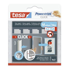 Tesa Powerstrips Click Slim para colgar cuadros, 4 pares de tiras, carga máx. 5 kg