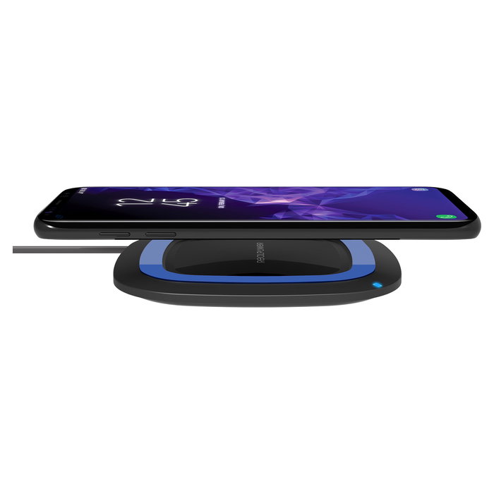 Realpower RealPower FreeCharge-10 Cargador Inalambrico de 10W con Adaptador AC y Cable MicroUSB 1m, Color Negro/Azul, Compatible con Smartphones