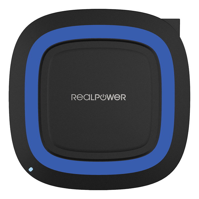 Realpower RealPower FreeCharge-10 Cargador Inalambrico de 10W con Adaptador AC y Cable MicroUSB 1m, Color Negro/Azul, Compatible con Smartphones