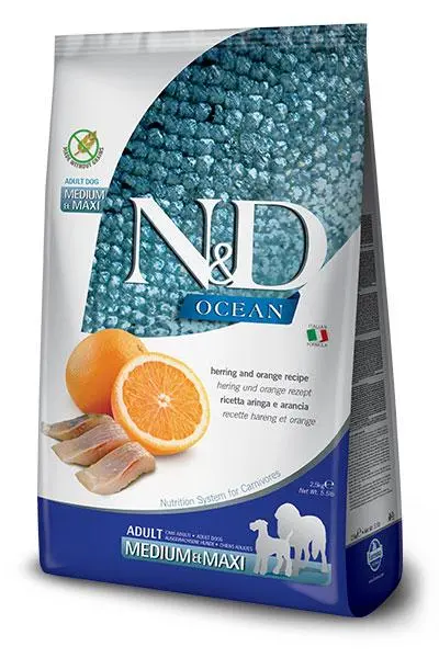 Farmina N&D Dog Ocean Medium Maxi Arenque 12 kg Alimento completo para perros adultos, con pescado. Sin cereales. Farmina N&D Dog Ocean Medium Maxi Arenque 12 kg Alimento completo para perros adultos, con pescado. Sin cereales.