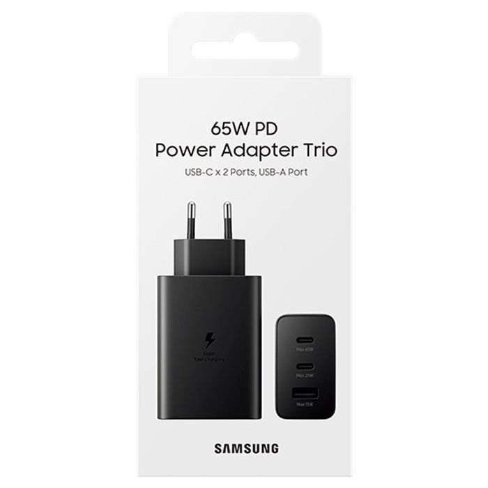 Samsung Cargador de Pared EP-T6530NBE 65W, 2 Puertos USB-C y 1 Puerto USB para Carga Rápida Samsung Cargador de Pared EP-T6530NBE 65W, 2 Puertos USB-C y 1 Puerto USB para Carga Rápida