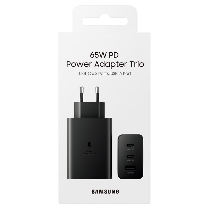 Samsung Cargador de Pared EP-T6530NBE 65W, 2 Puertos USB-C y 1 Puerto USB para Carga Rápida Samsung Cargador de Pared EP-T6530NBE 65W, 2 Puertos USB-C y 1 Puerto USB para Carga Rápida