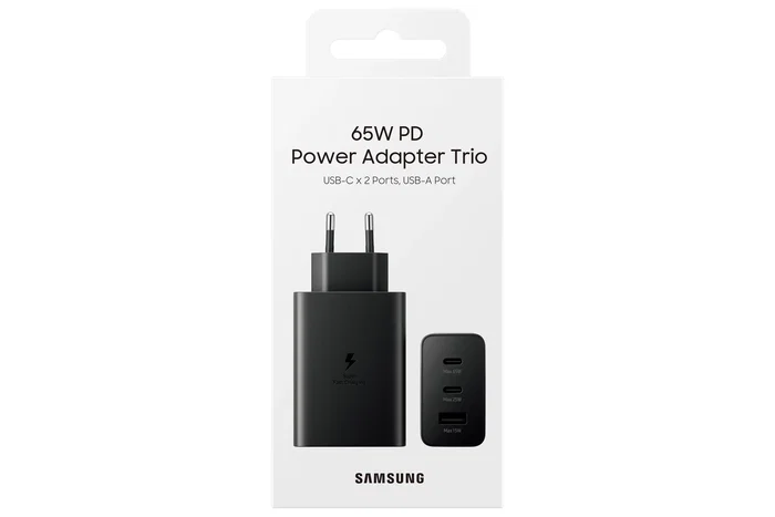 Samsung EP-T6530 Cargador de Pared 65W Negro, con 2 Puertos USB-C y 1 Puerto USB, para Portátil, Smartphone, Tableta y más