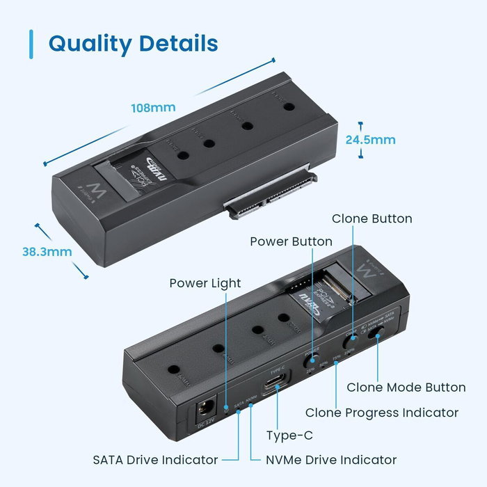 EWENT EW7065 Clonador Dual Bay SATA 2,5/3,5 a NVMe M.2 EWENT EW7065 Clonador Dual Bay SATA 2,5/3,5 a NVMe M.2