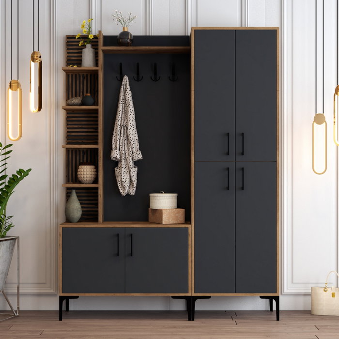 Hanah Home Recibidor Industrial Nogal y Antracita Diseño Elegante y Funcional para el Hogar