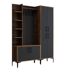 Hanah Home Recibidor Industrial Nogal y Antracita Diseño Elegante y Funcional para el Hogar