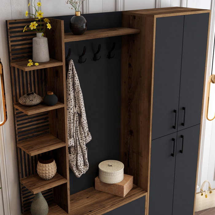 Hanah Home Recibidor Industrial Nogal y Antracita Diseño Elegante y Funcional para el Hogar