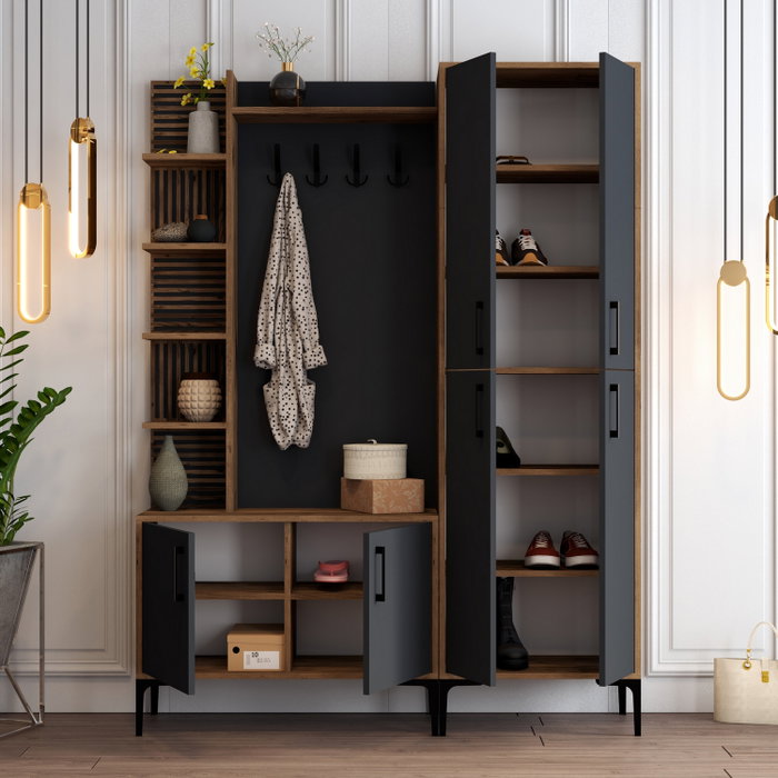 Hanah Home Recibidor Industrial Nogal y Antracita Diseño Elegante y Funcional para el Hogar