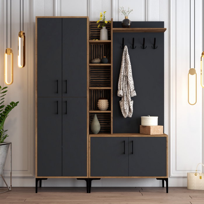 Hanah Home Recibidor Industrial Nogal y Antracita Diseño Elegante y Funcional para el Hogar