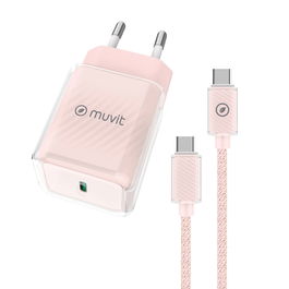Cargador de Pared + Cable USB-C Muvit for Change Glass GaN Rosa