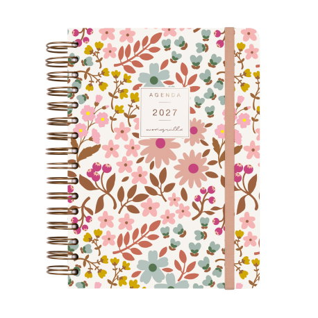 Finocam Agenda Anual 2027 Moniquilla Wire-O con Tapa Extra y Goma Rosa