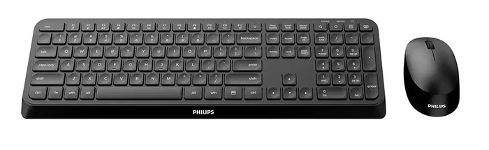 Philips SPT6307B/16 Kit Teclado y Ratón Inalámbrico 2.4 GHz QWERTY Inglés Negro de 110 Teclas con Ratón Óptico 1600 DPI Multimedia Universal para PC Mac Linux