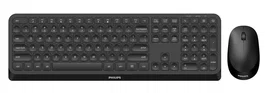 Philips SPT6307B/16 Combo Teclado y Ratón Inalámbrico 2.4 GHz, Formato Completo 110 Teclas QWERTY Inglés, Ratón Óptico 1600 DPI, Negro