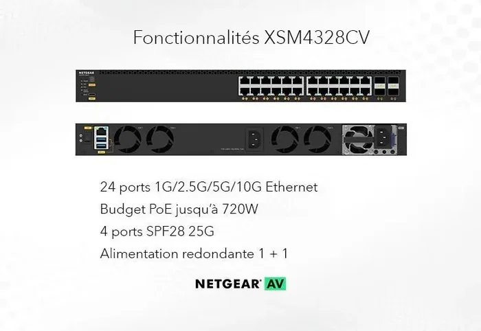 NETGEAR XSM4328CV Switch Gestionado L3 con 24 puertos 10G PoE+ y 4 SFP28