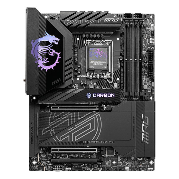 MSI MPG Z890 Carbon WiFi Placa Base ATX Intel LGA 1851 para Core Ultra Series 2, DDR5 9200 MHz, Wi-Fi 7, Bluetooth 5.4, 5x M.2, 2.5G/5G LAN MSI MPG Z890 Carbon WiFi Placa Base ATX Intel LGA 1851 para Core Ultra Series 2, DDR5 9200 MHz, Wi-Fi 7, Bluetooth 5.4, 5x M.2, 2.5G/5G LAN