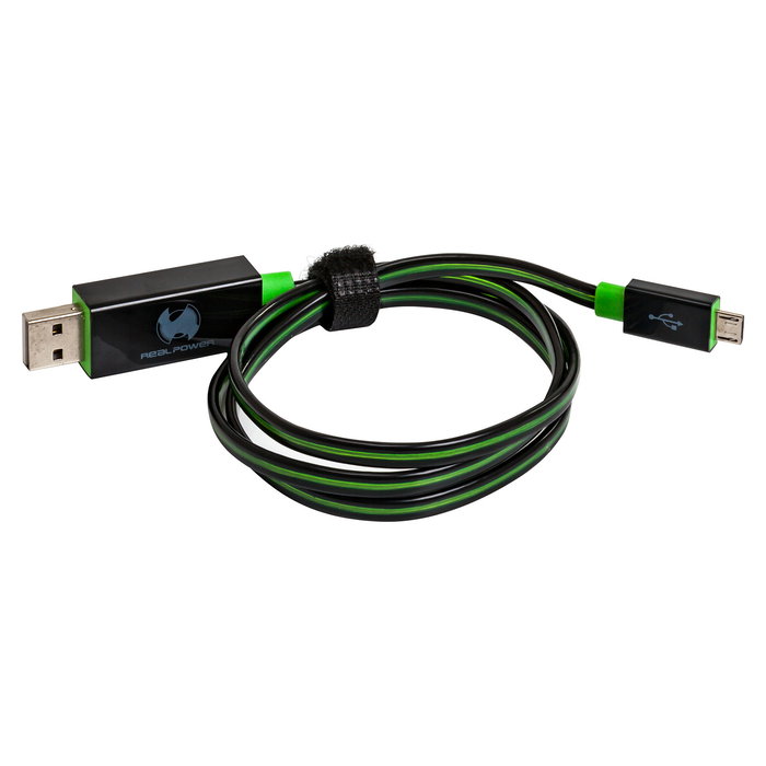 Realpower Cable USB 2.0 Micro USB B Macho a USB A Macho 0.75 m con Luz LED Verde, Color Negro y Verde - Referencia 84733080