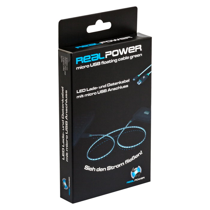 Realpower Cable USB 2.0 Micro USB B Macho a USB A Macho 0.75 m con Luz LED Verde, Color Negro y Verde - Referencia 84733080