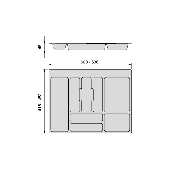 Emuca Cubertero Optima para cajón Universal, módulo 700mm, Plástico, Gris Emuca Cubertero Optima para cajón Universal, módulo 700mm, Plástico, Gris
