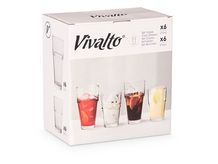 Vivalto Set 12 Vasos Apilables 270ml 370ml Cristal Transparente 23x25x15cm (Set de 4)