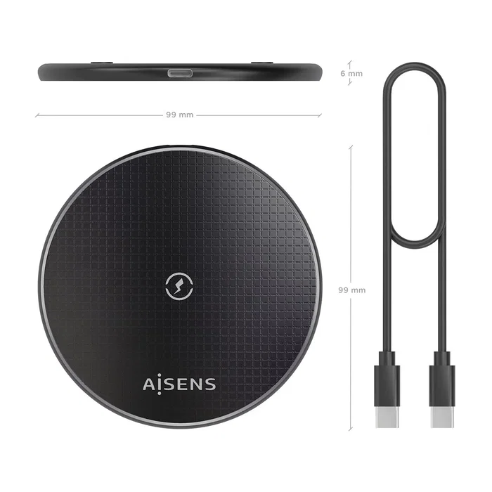 Aisens Cargador Inalámbrico USB-C 15W Negro ASCH-15W1WC058-BK