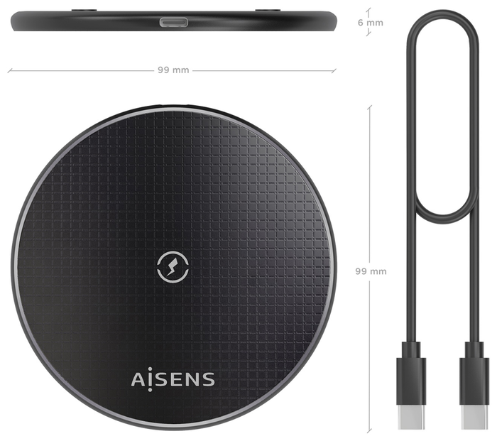 AISENS Cargador Inalámbrico USB-C 15W Negro ASCH-15W1WC058-BK AISENS Cargador Inalámbrico USB-C 15W Negro ASCH-15W1WC058-BK