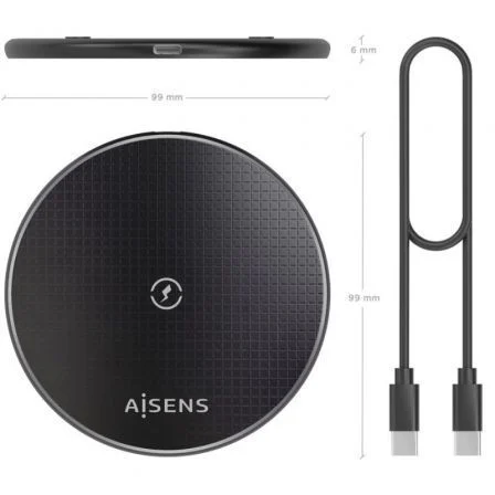 Aisens Base de Carga Inalámbrica ASCH-15W1WC058-BK 15W USB-C Negro para Móvil Qi