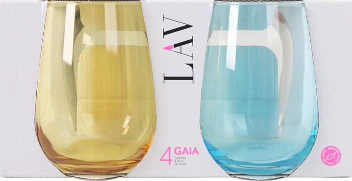 Gaia Set de 4 Vasos de Agua, 475 ml (8 cm ø x 11 cm), Vidrio Colores, 206g por vaso (6 Cajas)