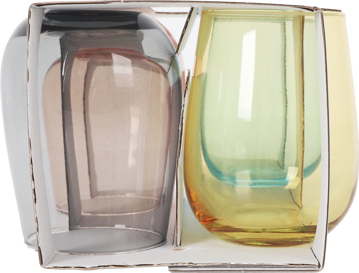 Gaia Set de 4 Vasos de Agua, 475 ml (8 cm ø x 11 cm), Vidrio Colores, 206g por vaso (6 Cajas)