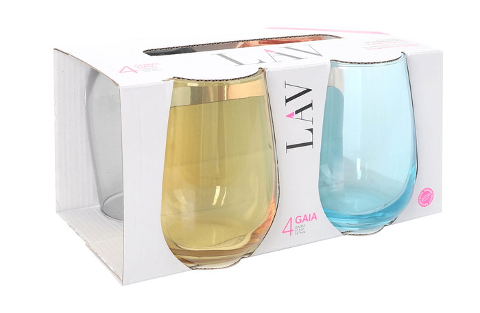Gaia Set de 4 Vasos de Agua, 475 ml (8 cm ø x 11 cm), Vidrio Colores, 206g por vaso (6 Cajas)