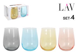 Gaia Set de 4 Vasos de Agua, 475 ml (8 cm ø x 11 cm), Vidrio Colores, 206g por vaso (6 Cajas)