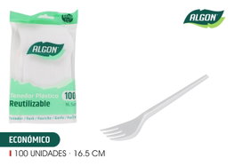 Algon Set 100 Tenedores Ecológicos 16.5 cm Cubiertos Reutilizables Plástico (20 Unidades)