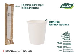Algon Set 50 Vasos Blancos de Cartón 120 cc (6 x 6.5 x 6 cm) (20 Unidades)