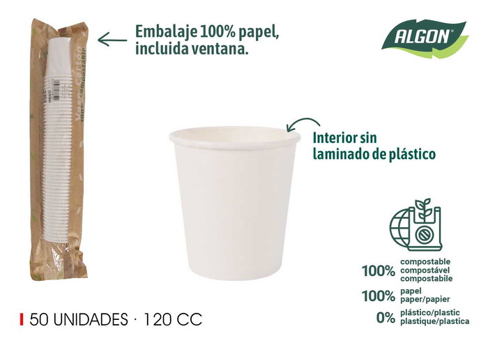 Algon Set 50 Vasos Blancos de Cartón 120 cc (6 x 6.5 x 6 cm) (20 Unidades) Algon Set 50 Vasos Blancos de Cartón 120 cc (6 x 6.5 x 6 cm) (20 Unidades)