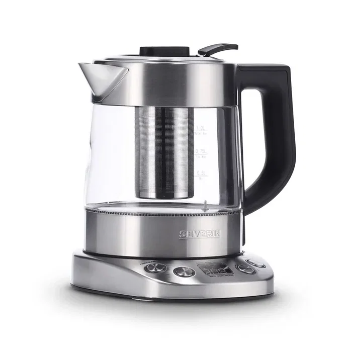 Severin WK 3473 Hervidor de agua y té de 1 litro, Vidrio y Acero inoxidable, Plata