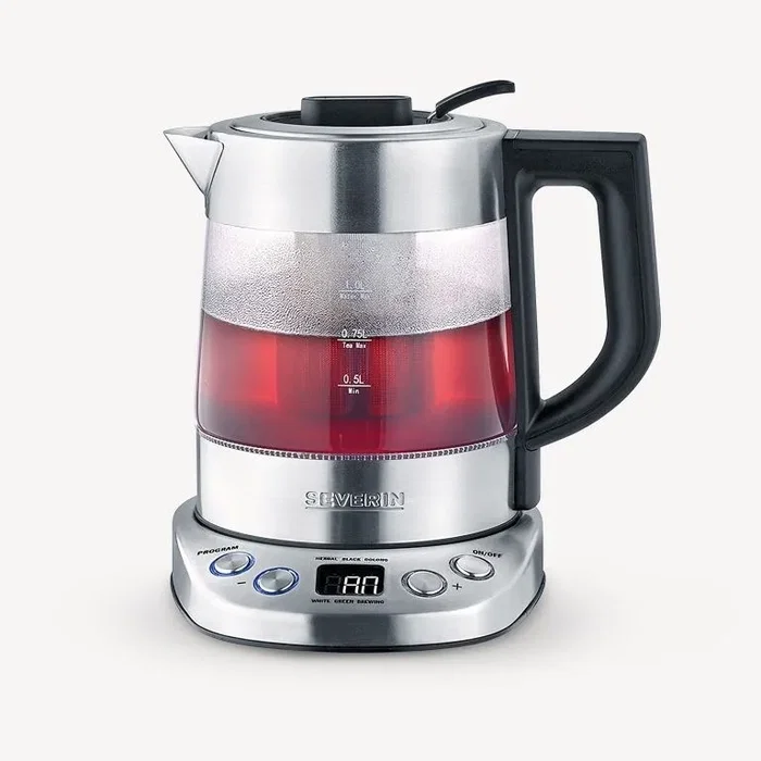 Severin WK 3473 Hervidor de agua y té de 1 litro, Vidrio y Acero inoxidable, Plata