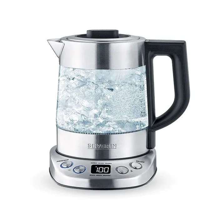 Severin WK 3473 Hervidor de agua y té de 1 litro, Vidrio y Acero inoxidable, Plata