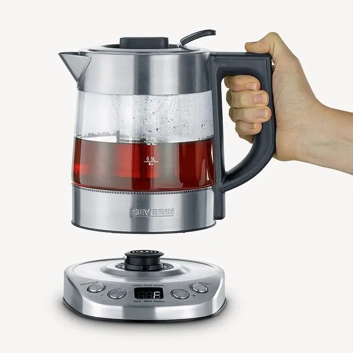 Severin WK 3473 Hervidor de agua y té de 1 litro, Vidrio y Acero inoxidable, Plata