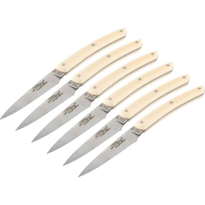 Laguiole Jean Dubost Juego de 6 Cuchillos de Mesa, Acrílico Marfil Laguiole Jean Dubost Juego de 6 Cuchillos de Mesa, Acrílico Marfil