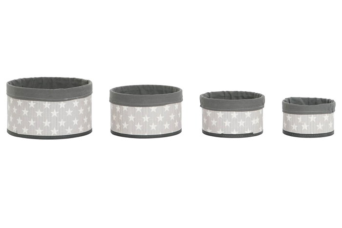 DKD Home Decor Set de 4 Cestas con Estrellas, 30x30x17 cm, Gris y Blanco