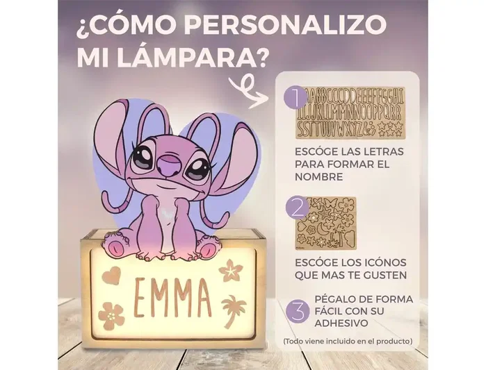 Wondee Lámpara personalizable madera ángel