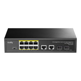 Cudy GS1010PS2 Switch Gigabit Ethernet No Administrado 8 Puertos PoE+ de 30W y 2 SFP, 24 Gbit/s, Montaje en Rack, Negro