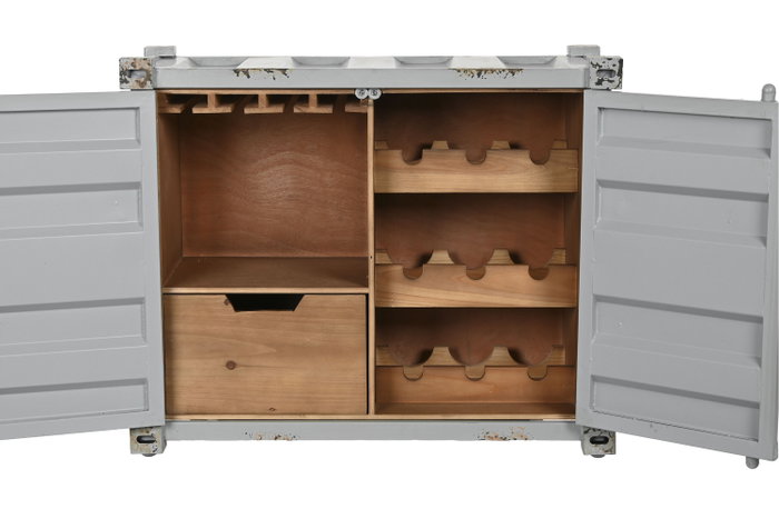 DKD Home Decor Botellero Vintage Gris Metal y MDF 41 x 64 x 77 cm