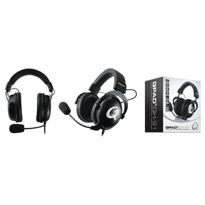 QPAD Auriculares Gaming QH-91 Pro, Diadema Circumaural, 2 Conectores de 3.5mm, Micrófono Extraíble, Negro