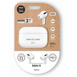 Tech One Tech Auriculares Inalámbricos Bluetooth TWS 3 Siux.11 - Blanco, 6 H Autonomía, Sonido Hi-Fi, Bluetooth 6.0, 10 m Alcance, Incluye Estuche Carga