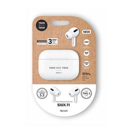 Tech One Tech Auriculares Inalámbricos Bluetooth TWS 3 Siux.11 - Blanco, 6 H Autonomía, Sonido Hi-Fi, Bluetooth 6.0, 10 m Alcance, Incluye Estuche Carga